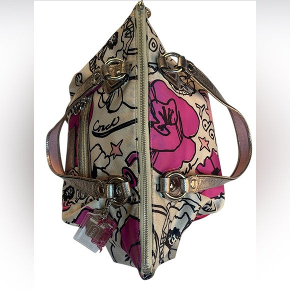 Coach Pink Silver Poppy Graffiti and Floral Print Limited Collection Y2K - Picture 4 of 15